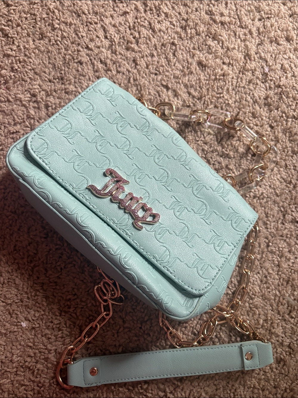 Juicy Couture Mint Embossed Crossbody with Gold Chain